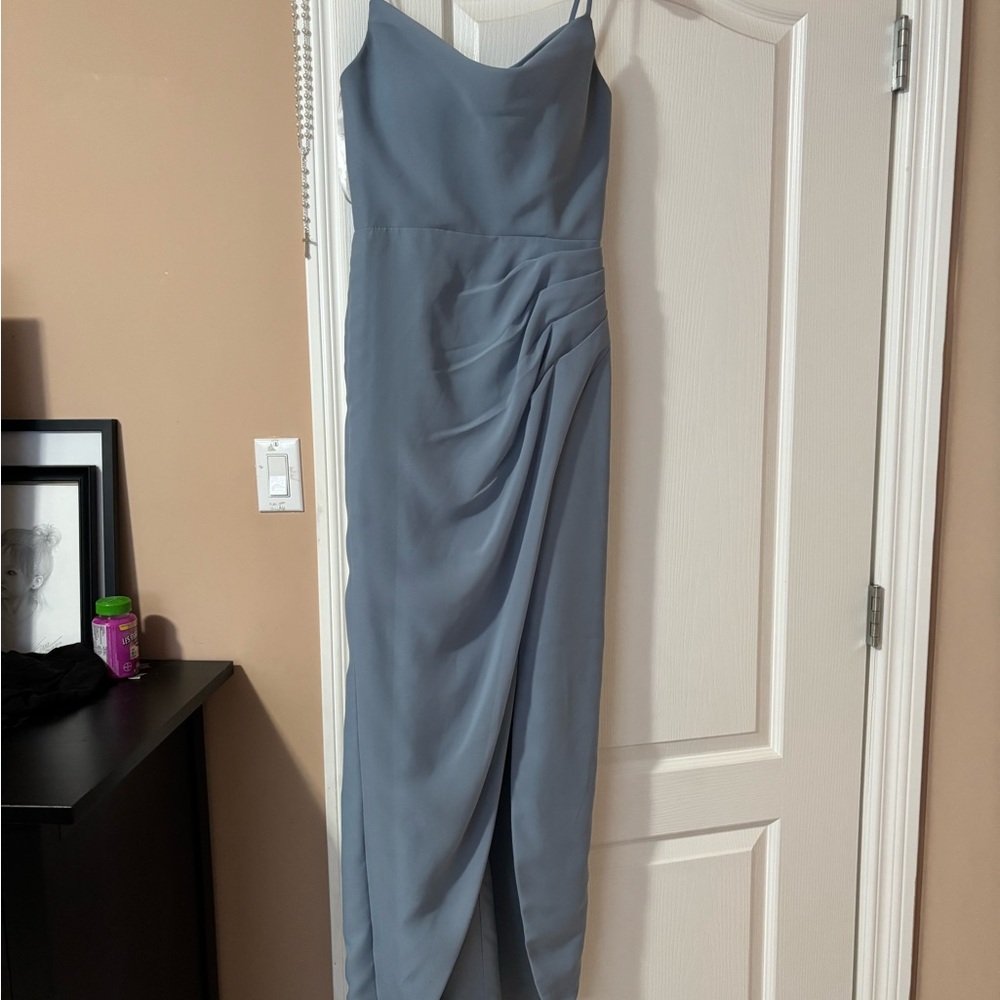Christina Wu Blue Sheath Maxi Dress Spaghetti Strap